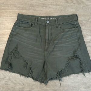 American Eagle Outfitters Hi-rise Olive Distressed Shorts